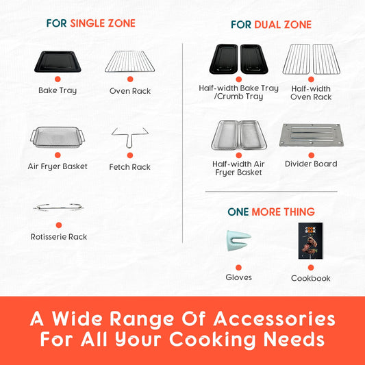 24QT Dual Zone Air Fryer Oven with Rotisserie, 10-in-1 Digital Countertop Convection Toaster Oven, 1800W, Stainless Steel, 360° Heating