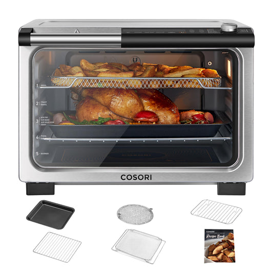 COSORI 26QT Air Fryer Toaster Oven Combo, 11-in-1 Ceramic, Burner Function, Easy-Clean Heating, Includes 5 Accessories, Stainless Steel Silver